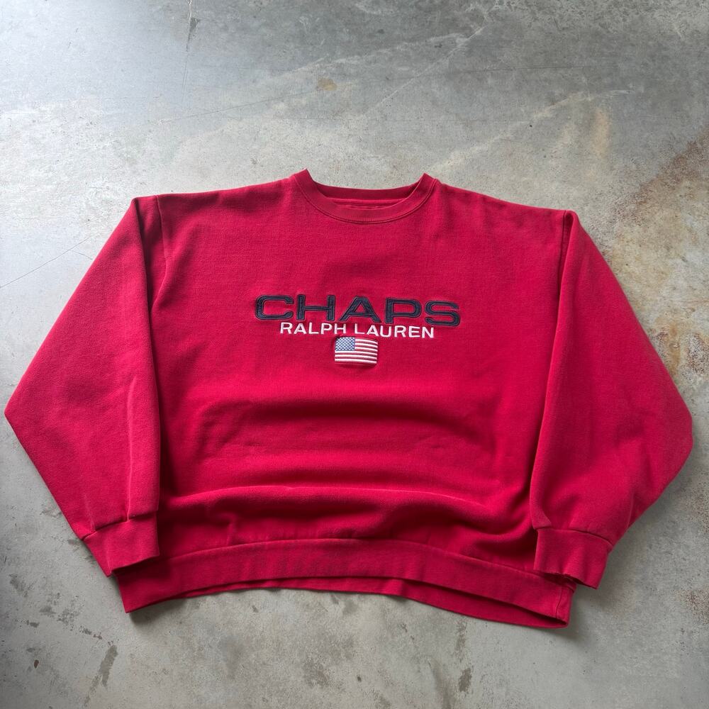 Vintage 90’s Chaps Ralph Lauren Embroidered Flag Crewneck Sweatshirt Size XL